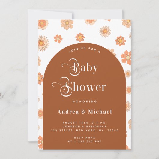 Invitation Baby shower Arc en terre cuite Retro Floral & Boho (Devant)