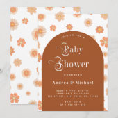 Invitation Baby shower Arc en terre cuite Retro Floral & Boho (Devant / Derrière)