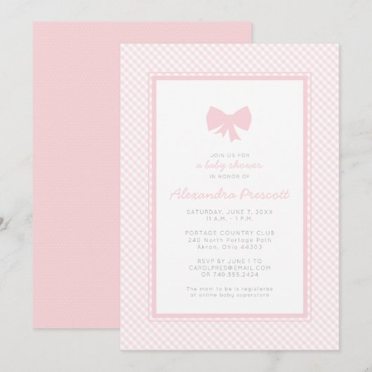 Invitation baby shower arc rose En vichy (Devant / Derrière)