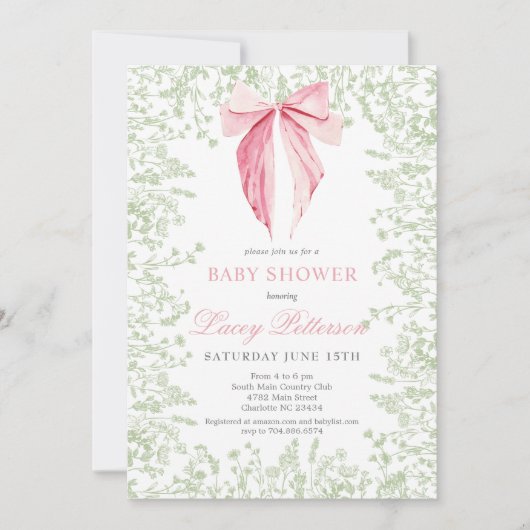 Invitation Baby shower arc rose et vert (Devant)