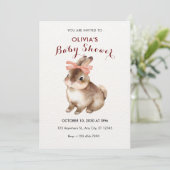 Invitation Baby shower arc rose lapin (Debout devant)