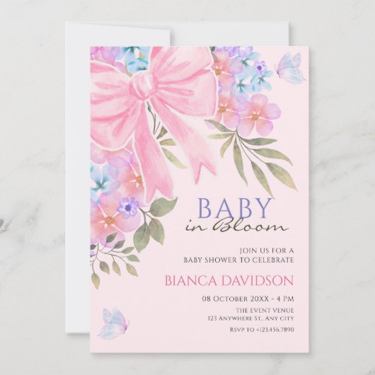 Invitation Baby shower arc rose violet (Devant)