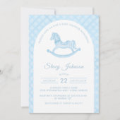 Invitation Baby shower Arched Blue Rocking Cheval Boy Invitat (Devant)