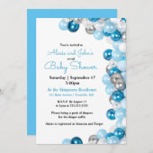 Invitation Baby shower argent et bleu (Devant / Derrière)