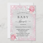 Invitation Baby shower argent parties scintillant rose fille  (Devant)