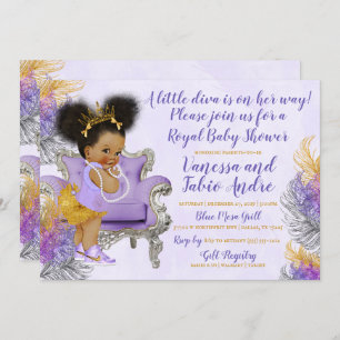 Invitation Baby shower argenté d'aquarelle d'or de lavande