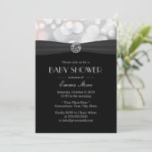 Invitation Baby shower argenté et diamant noir chic (Debout devant)