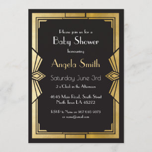 Invitation Baby shower Art déco des années 1920 Gatsby Black