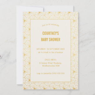 Invitation Baby shower Art déco géométrique or et blanc