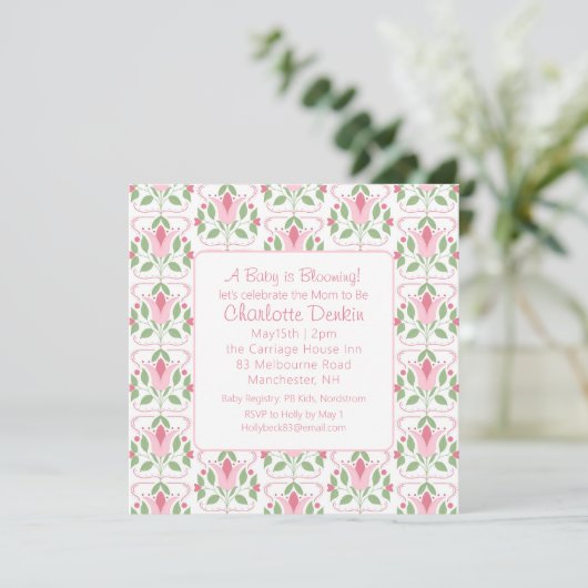 Invitation Baby shower Art déco rose (Debout devant)