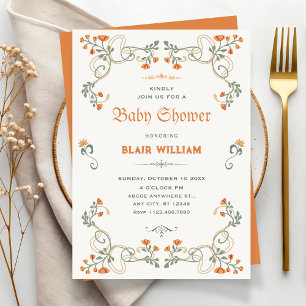 Invitation Baby shower Art nouveau floral vintage