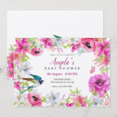 Invitation Baby shower artistique à fleurs roses (Devant / Derrière)