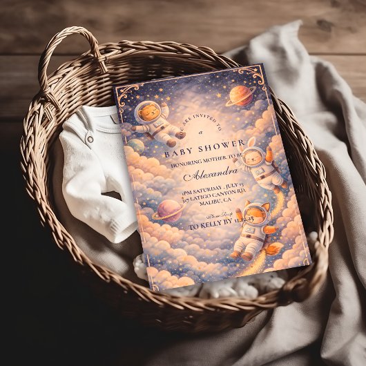 Invitation Baby Shower Astronaute Céleste Neutre