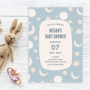 Invitation Baby shower astronaute de l'espace pastel bleu