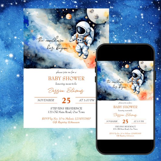 Invitation Baby shower astronaute spatial modèle