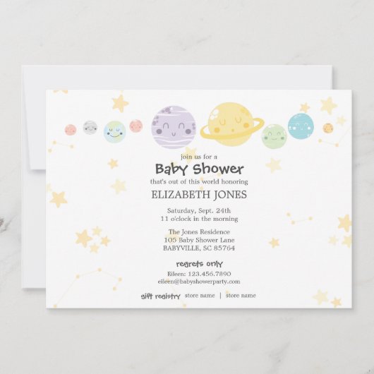 Invitation Baby shower astronomique Cute Kawaii (Devant)