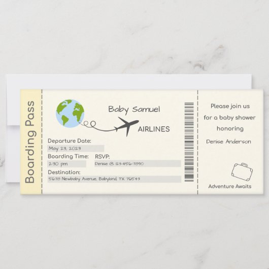 Invitation baby shower, Attente aventure, Voyage (Devant)