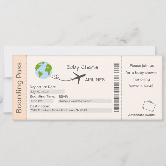 Invitation baby shower, Attente aventure, Voyage (Devant)
