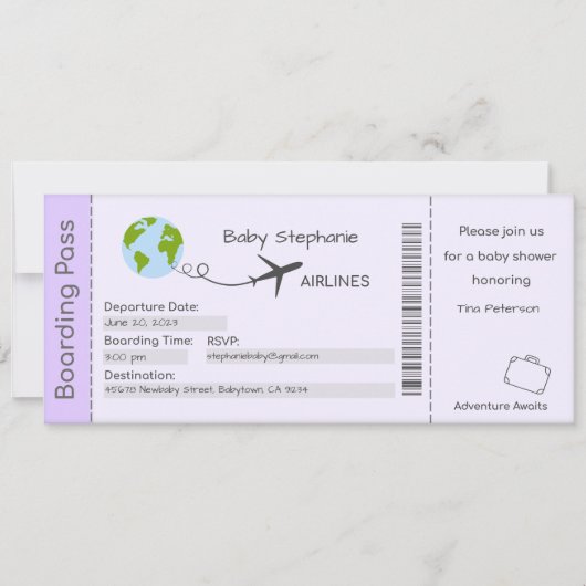 Invitation baby shower, Attente aventure, Voyage (Devant)