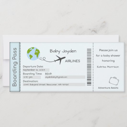 Invitation baby shower, Attente aventure, Voyage (Devant)