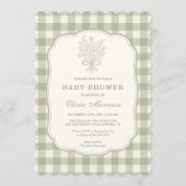 Invitation Baby-Shower au Carreaux Vert Sauge (Devant)