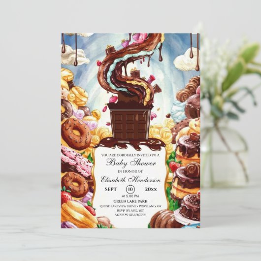 Invitation Baby shower au chocolat Boho (Debout devant)