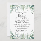 Invitation Baby Shower au feuillage d'eucalyptus (Devant)