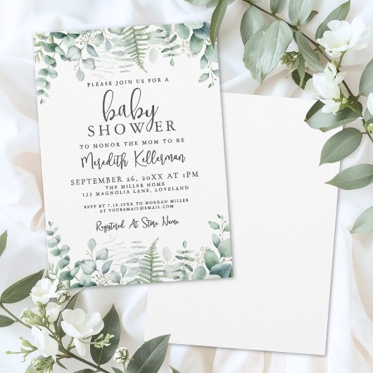 Invitation Baby Shower au feuillage d'eucalyptus