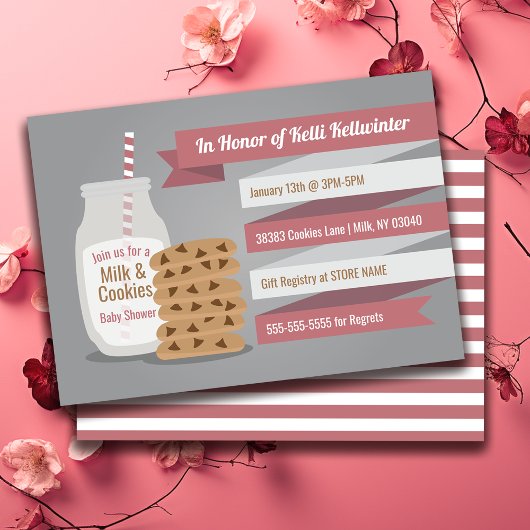 Invitation Baby shower au lait et aux biscuits - Pink Striped