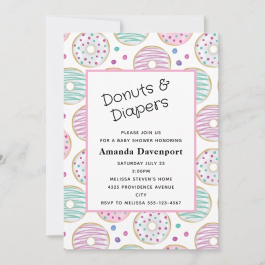 Invitation Baby-Shower au motif de donut coloré et mignon (Devant)