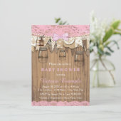 Invitation Baby Shower au Pot Mason avec Dentelle Rustique (Debout devant)