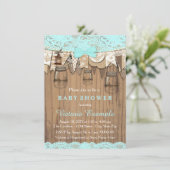 Invitation Baby Shower au Pot Mason avec Dentelle Rustique (Debout devant)