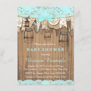 Invitation Baby Shower au Pot Mason avec Dentelle Rustique