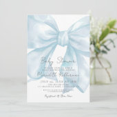 Invitation Baby Shower au Ruban Bleu Clair Élégant (Debout devant)