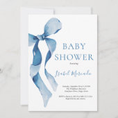 Invitation Baby-Shower au Ruban Bleu Pastel (Devant)