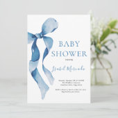 Invitation Baby-Shower au Ruban Bleu Pastel (Debout devant)