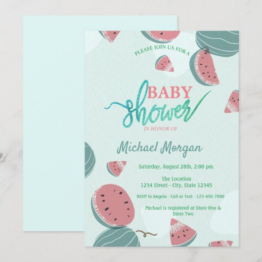 Invitation Baby Shower au thème de pastèque adorable (Devant / Derrière)