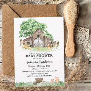 Invitation Baby Shower au Thème Ferme Rustique et Animaux pou