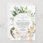 Invitation Baby shower au volant animaux mignons verdure or (Devant)