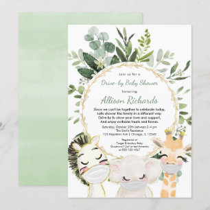 Invitation Baby shower au volant animaux mignons verdure or