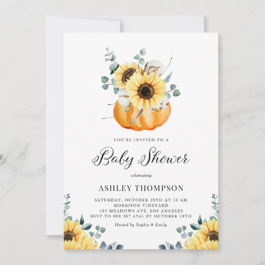 Invitation Baby Shower Automnal au Tournesol Rustique et Citr (Devant)