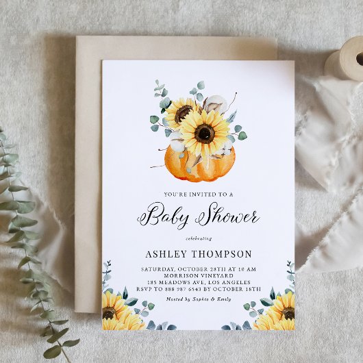 Invitation Baby Shower Automnal au Tournesol Rustique et Citr