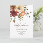 Invitation Baby Shower automnal de Bourgogne & Fleur Orange (Debout devant)