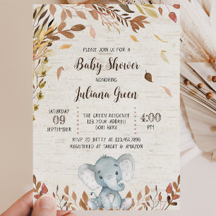 Invitation Baby-Shower Automnal Éléphant