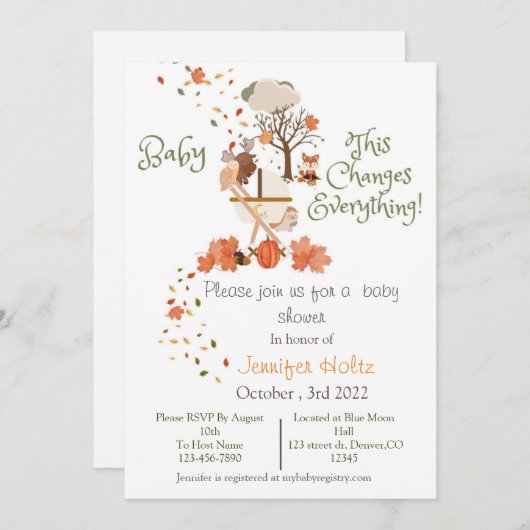 Invitation baby shower automne (Devant / Derrière)