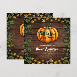 Invitation Baby Shower Automne Citrouille Campagne Vert Or Li