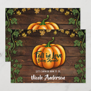 Invitation Baby Shower Automne Citrouille Campagne Vert Or Li