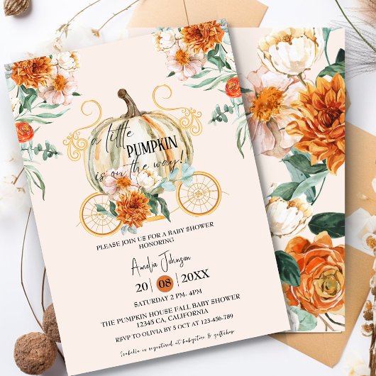 Invitation Baby shower automne fleuri Little Citrouille