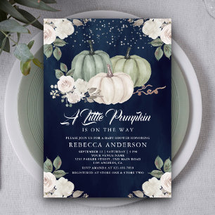Invitation Baby Shower Automne Fleurs de Citrouille Vert Saug