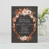 Invitation Baby Shower Automne Fleurs Florales Orange (Debout devant)